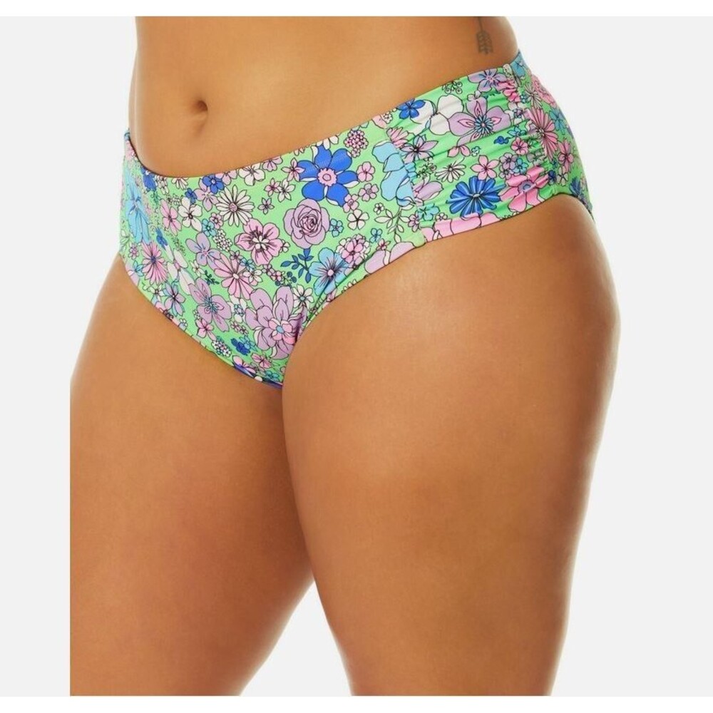 Salt + Cove NWT Bikini‎ Bottoms 2X Peony Party Soft Side Tab Mid-Rise Green Pink
